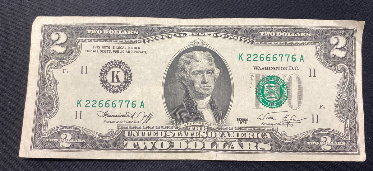 1976 $ 2 DOLLAR BILL - TRINARY K22666776A NOTE | eBay