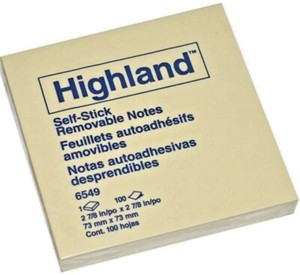 Lot of 1, Highland Self-Stick Pad 6549, 1 Padx100 Sheet Yellow, 3X3”
