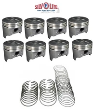 SILVOLITE Cast Flat Top Pistons Set/8+CAST Rings for Chevy SB 327 STANDARD bore
