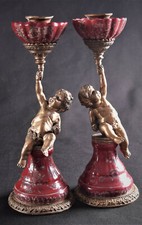 Porcelaine Bronze Chandelier Lot 2 Pièce