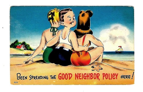 Vintage 1940's Humor Postcard "Good Neighbor Policy" Beach Babes Unposted