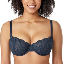 Delimira Women's Balcony Bra Plus Size No Padding Sexy Lace Underwired Bras 38DD