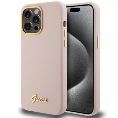 GUESS iPhone 15 Pro Max Hlle Case Cover Silicone Script Metal Logo & Frame  pink | eBay