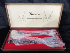 VTG JAPAN 1960s Burnco Stainless Steel Wood Handles Party set & Fork /Spoon MCM