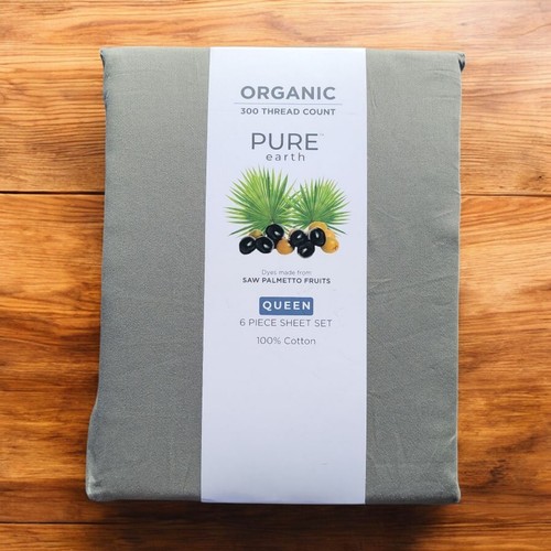 Pure Earth Organic Cotton 6pcs Bed Sheet Set Queen Gray