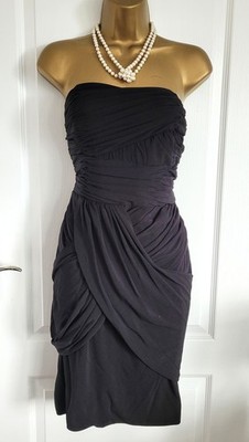 BNWT Monsoon *Jade* Black Draped Grecian Strapless Strappy Cocktail Dress UK 14