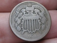 1864 Two 2 Cent Piece- Civil War Type Coin, Large Motto, VG/Fine Details