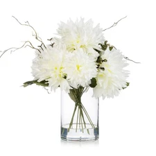 ENOVA FLORAL Dahlia Fake Flowers in Vase, Silk Flower Artificial Arrangements...