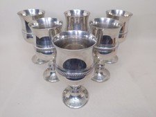 Set of 6 Edwin Blyde Sheffield Pewter Goblets Chalice Cups Beaded Band 16cm