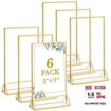 6 Pack 5x7 Inch Clear Acrylic Sign Holders, Double-Sided 5" x 7"- 6 Pack Gold