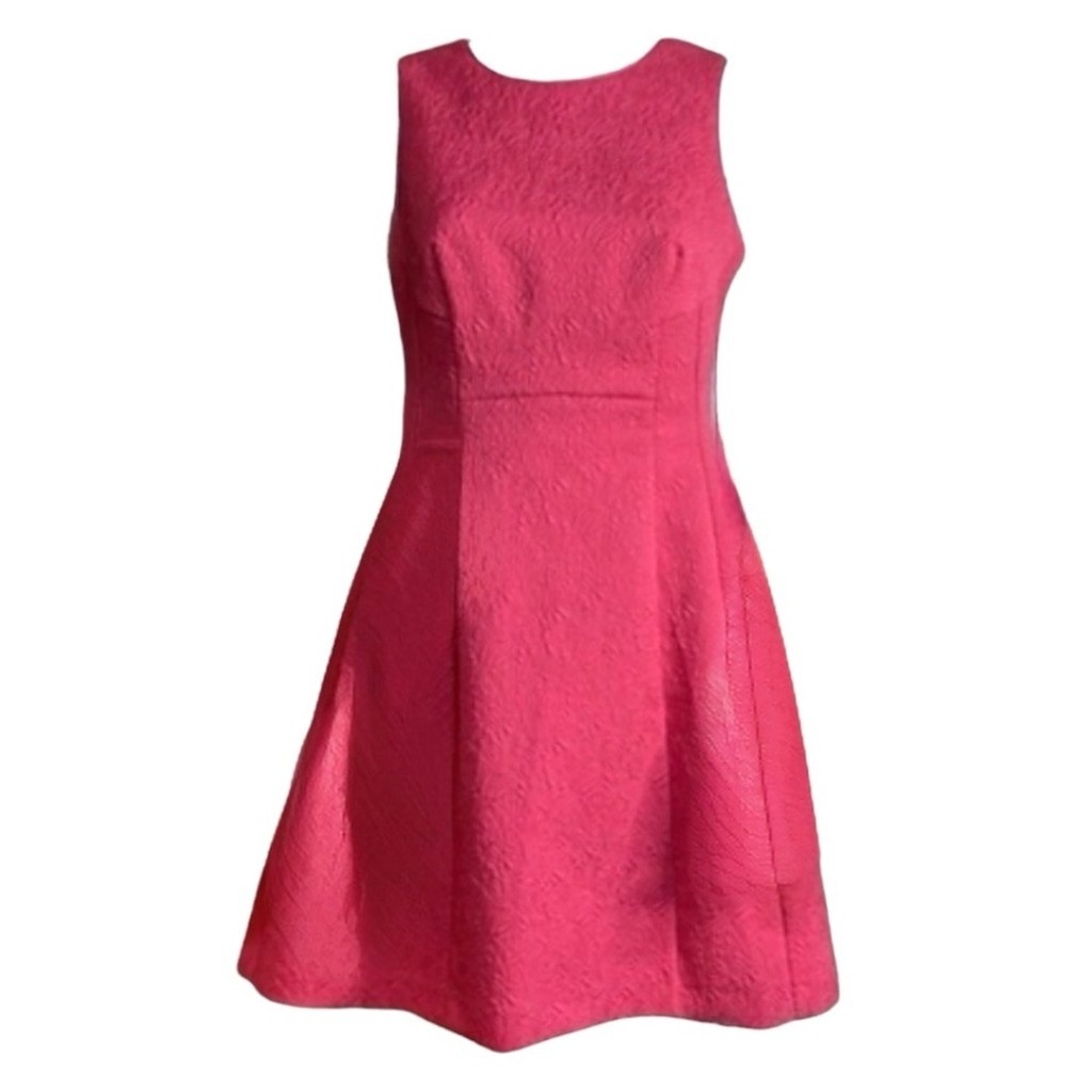 Pink Fit & Flare Sleeveless Dress Women's Size 8 Lined Textured