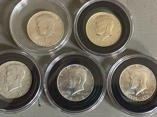 Lot Of 5 Kennedy Halves 40 % Silver. There Is A Mixture Of UncirculatedAnd proof