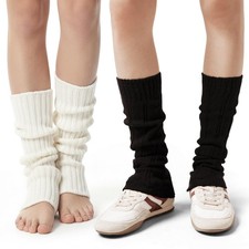 80s Retro Leg Warmers Ribbed Knit Knee High Footless Socks Slouchy Winter