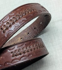 vintage WESTERN buckle belt HANDCRAFTED leather 42 cowhide TOOLED braided weave