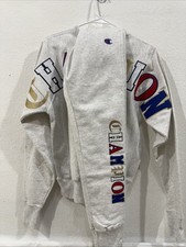 Champion Men's Reverse Weave SWEATSHIRT-XS PANTS-S Patch Logo Grey SET NEW