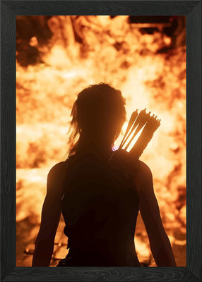 Gerahmtes Wandbild Poster Leinwanddruck Bild Lara Croft gegenüber dem Feuer