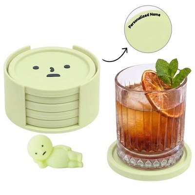 Smiski Coaster And Holder Set Personalized Name 3D Printed (Set of 4)