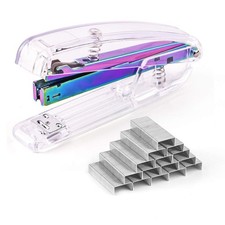 Clear Acrylic Stapler Purple Desktop Stapler with 2000 Pieces Silvery Staples...