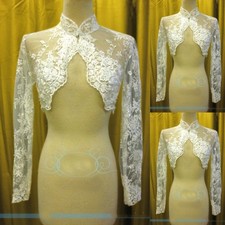 High Neck Lace Wedding Jacket Long Sleeves Buttons Bridal Lace Jackets