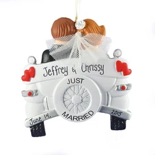 Vintage Wedding Car Personalized Christmas Tree Ornament