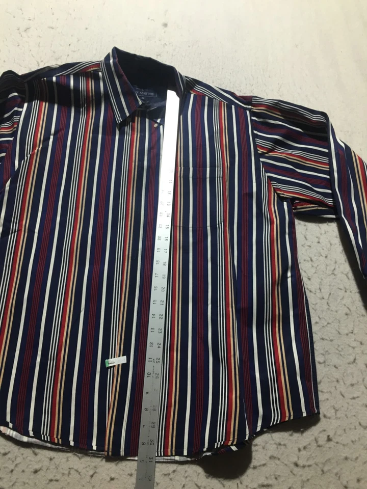 Camisa de vestir John Ashford para hombre XL negra roja azul blanca a rayas manga larga Foto 4 de 4