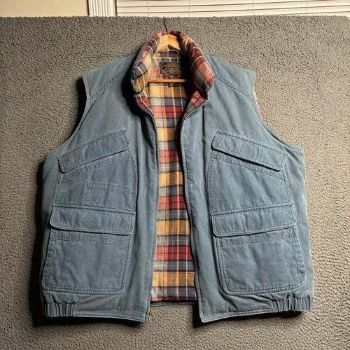 Eddie Bauer Vintage Canvas Gänsedaunen Arbeit Jagd Weste Taschen XL kariert gefüttert