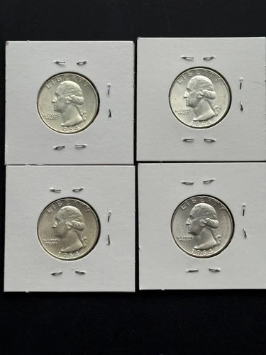 4 X 1964 D Washington Quarter 90% Silver Gem BU Lustrous 25c US Coin