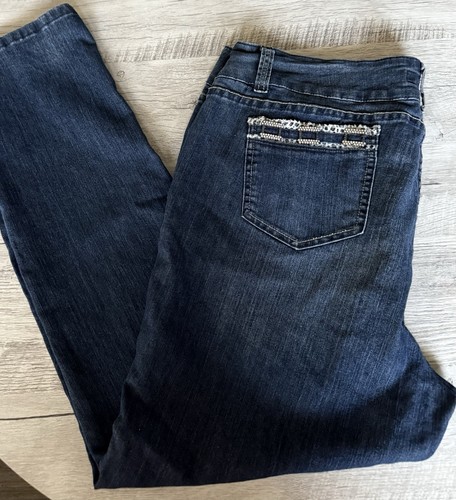Woman’s Plus C’est Toi Dark Wash Straight Leg Jeans W Bling On Pockets 3X - 第 1/13 張圖片