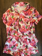 Victoria's Secret Satin Short Pajama Set Pink Floral Butterfly M