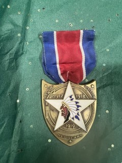 rare named WW1 US Army SEC. Division Indian head medal/pin/ORIE HEMBREE/battles