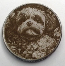 Shih-Tzu Dog US Clad Quarter Surface Engraved Hobo Nickel / Love Token