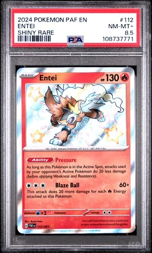 2024 POKEMON PAF EN-PALDEAN FATES SHINY RARE #112 ENTEI PSA 8.5