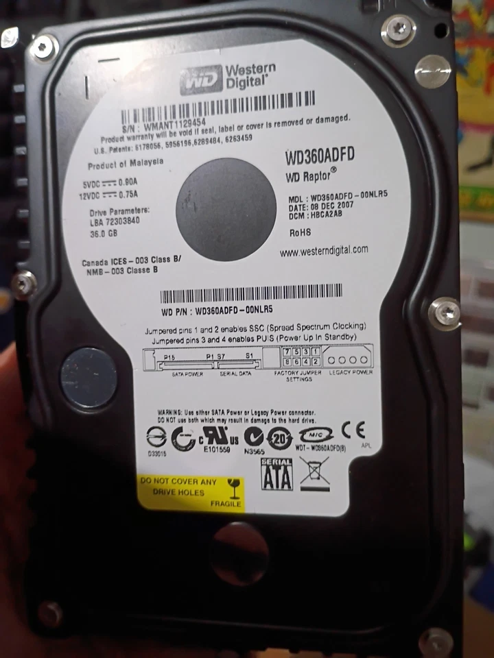 WESTERN DIGITAL RAPTOR WD360ADFD-00NLR1 36GB SATA HARD DRIVE DCM: HBCA2AB - Image 2 of 4