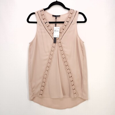 Nordstroms Rack Ro & De Women Top Small Beige Crochet Boho Oversized Tunic
