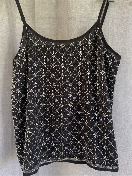 Topshop Ladies Fully beaded Cami.Sz10. Black Evening. Club. Cocktail