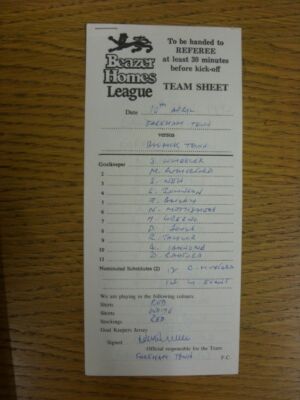 04.10.1992 offizielles 'Schiedsrichter' Teamblatt: Fareham Town gegen Baldock Town - aktuelles 'T