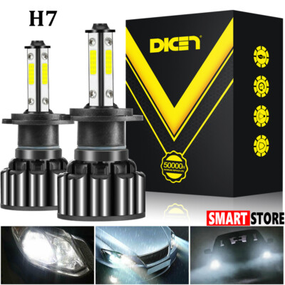 4 Sides H7 2400W 360000LM LED Headlight Kit High or Lo Light Bulb 6000K HID 2PCS
