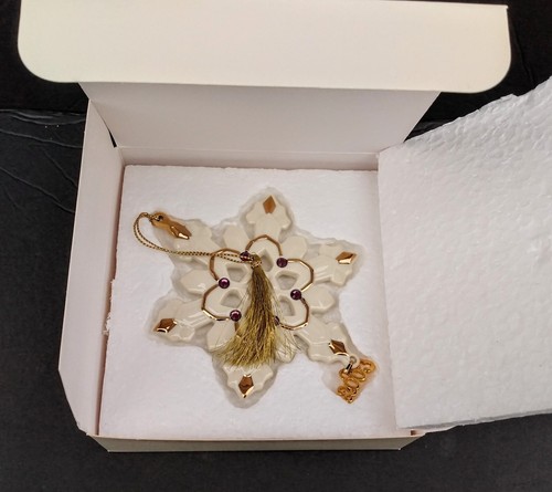 2003 Lenox Schneeflocke Ornament lila Schmuckstein feines Porzellan 24k Goldrand - Bild 3 von 9