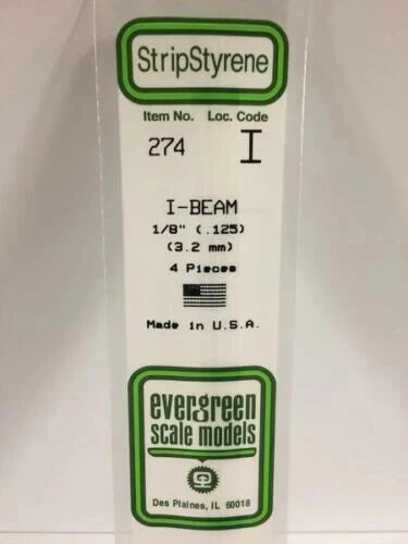 Evergreen Scale Models N.274 Polystyrene I-Beam 3.2mm (4pcs) - Foto 1 di 2
