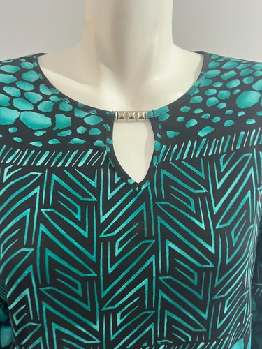 Susan Graver Women Black Teal Abstract Print Side Slits Small Top Shirt Tunic - Picture 2 of 7