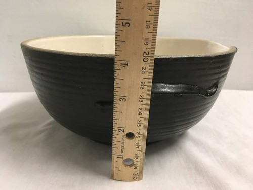 Antique Bowl Cold Painted Stoneware Pottery Ribbed Pour Spout Roses - Picture 11 of 12