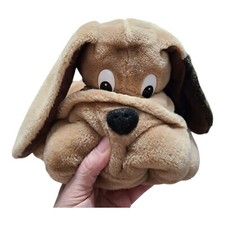 PK Puppy Dog Vtg Plush Two Tone Brown Lying Down Plastic Eyes Basset Hound