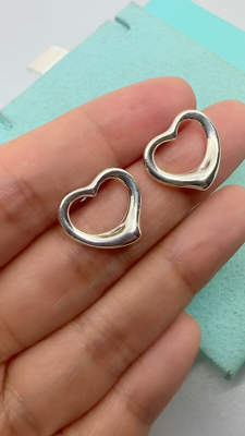 Tiffany & Co. 925 Silver 15mm Large Open Heart 14K Gold Post Stud