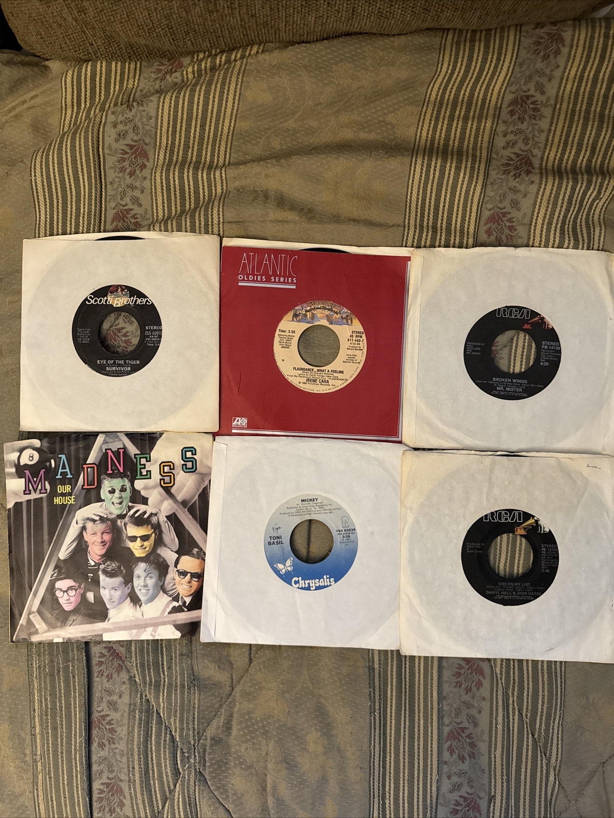 Lot of 6 7" 45 RPM Mr Mister Toni Basil Survivor Flashdance Hall Oates Madness