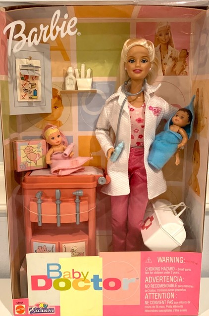 barbie baby doctor doll & playset