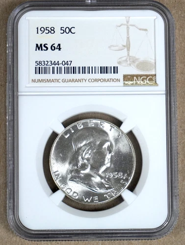 1958 FRANKLIN HALF DOLLAR NGC MS64 344047