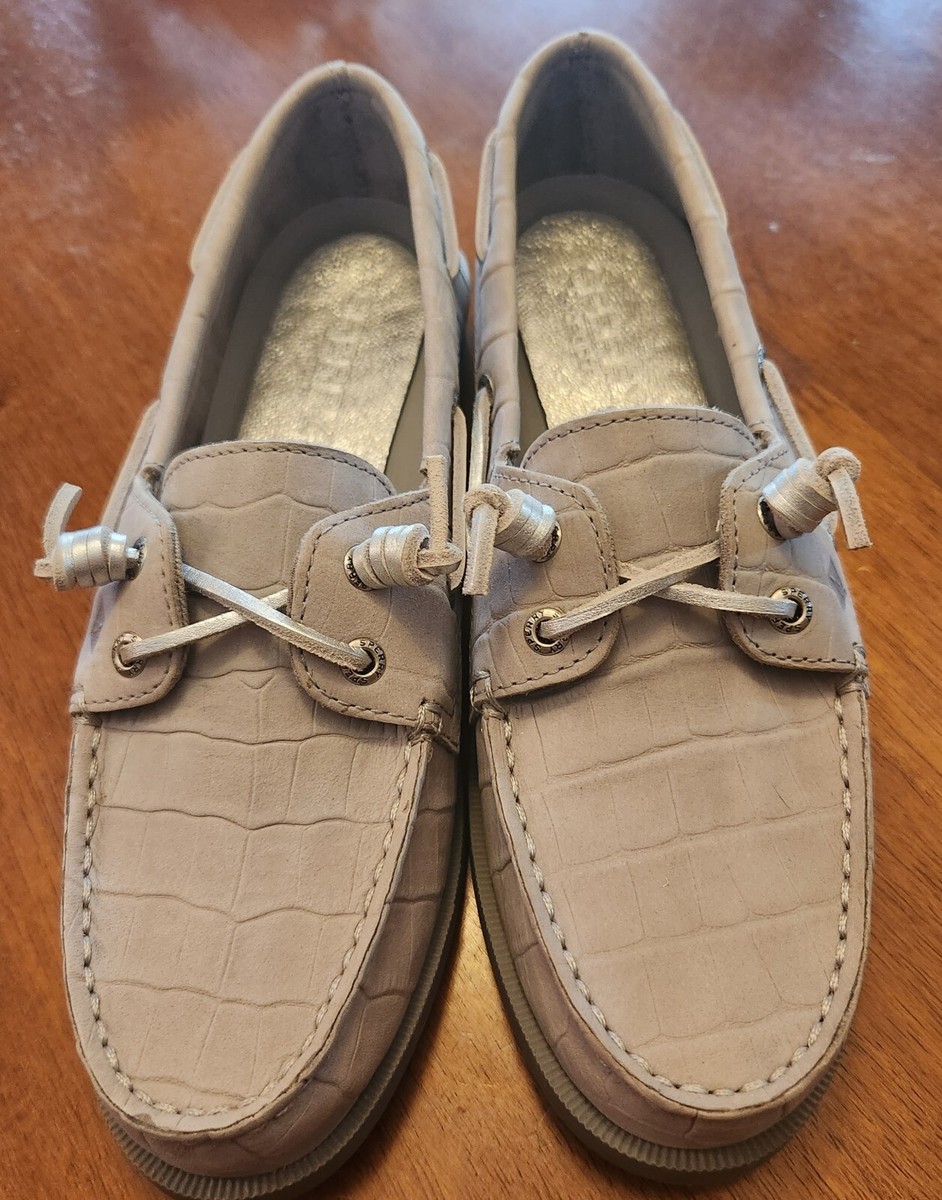Sperry Womens A/O Vida Gray Croc Boat Shoes Loafers Size M