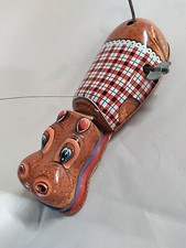 Tin Lithograph Windup Hippopotamus With Butterfly Toy Works Yanoman Japan