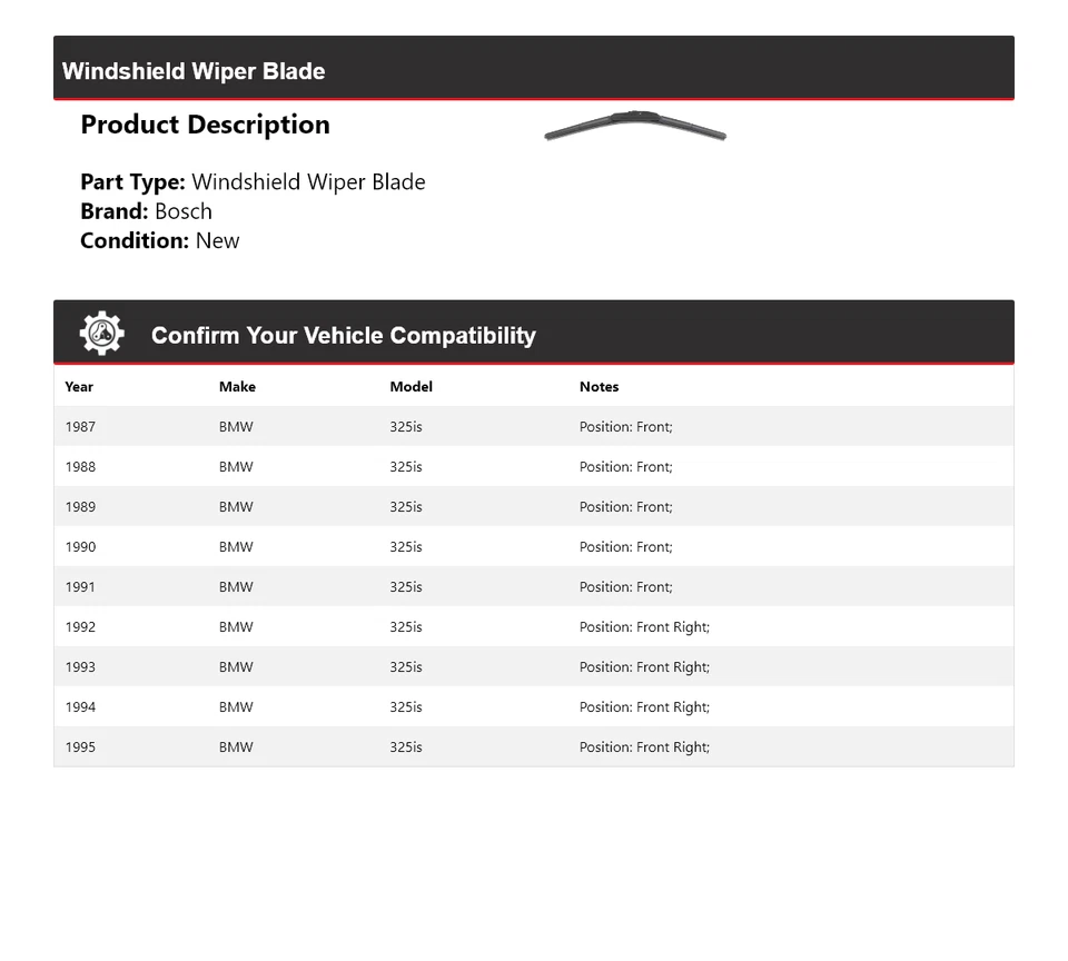 Para BMW 325is 1987-1995 Bosch Limpiaparabrisas Insight 1988 1989 1990 1991 Foto 2 de 4