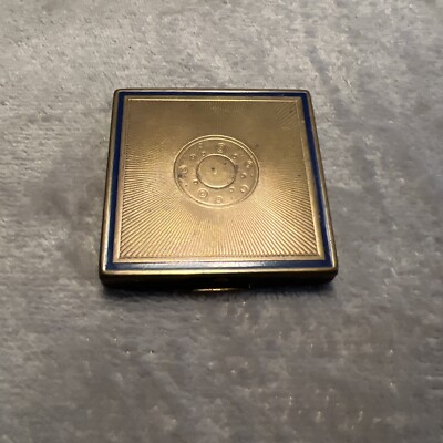 Vntg Bourjois 'Evening In Paris'  Compact Powder Brass Case W/ Blue Enamel Inset
